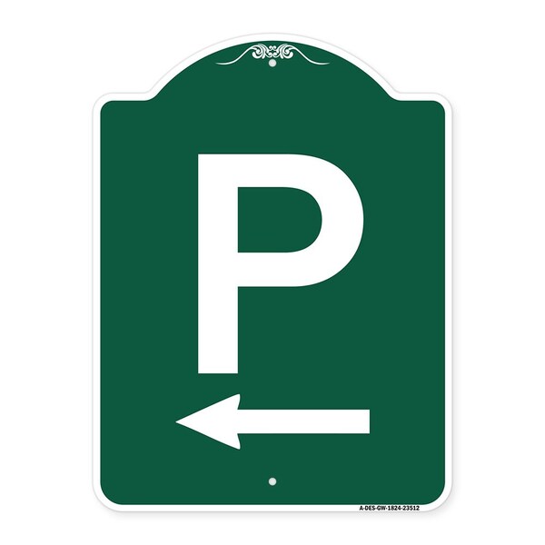 Designer Series P W/ Left Arrow, Green & White Aluminum Architectural Sign, 18" x 24", GW-1824-23512